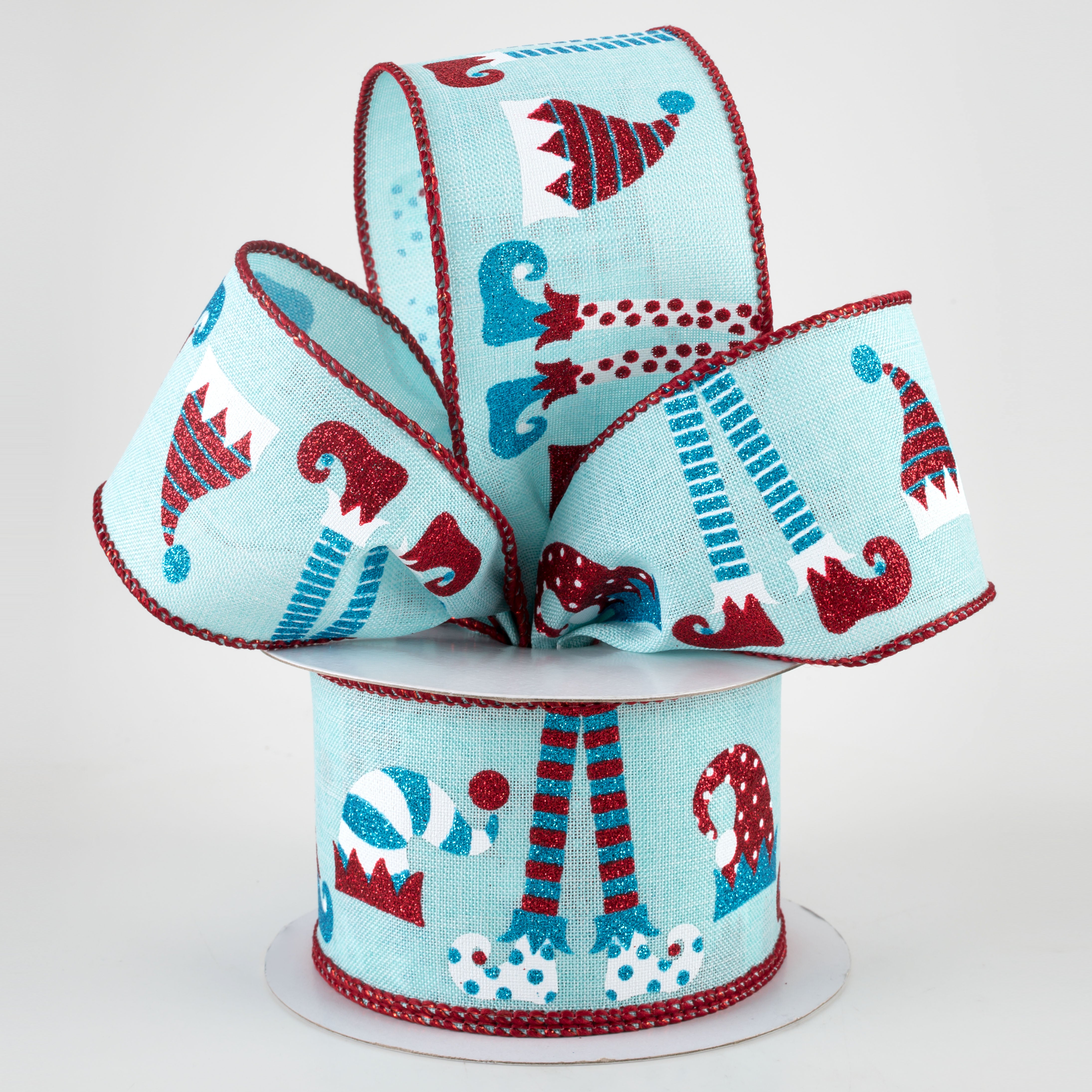2.5" Elf Hats & Legs Ribbon: Ice Blue (10 Yards) Lifestyle Photo