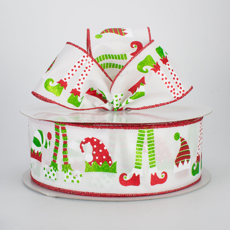 2.5" Elf Hats & Legs Ribbon: White Satin (50 Yards) Lifestyle Photo