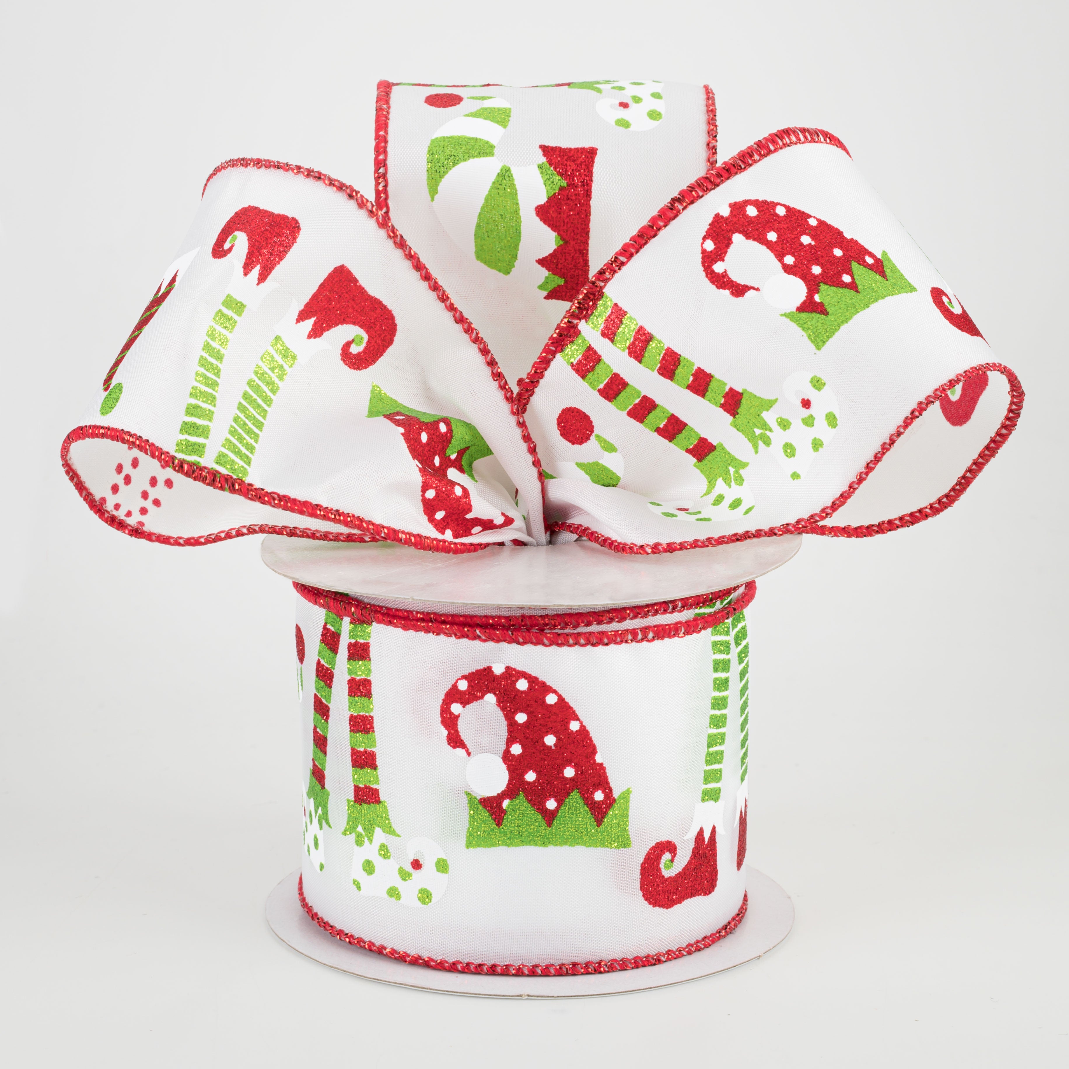 2.5" Elf Hats & Legs Ribbon: White Satin (10 Yards) Lifestyle Photo