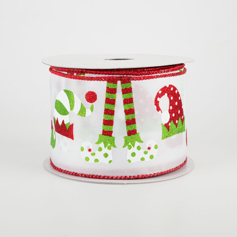 2.5" Elf Hats & Legs Ribbon: White Satin (10 Yards)