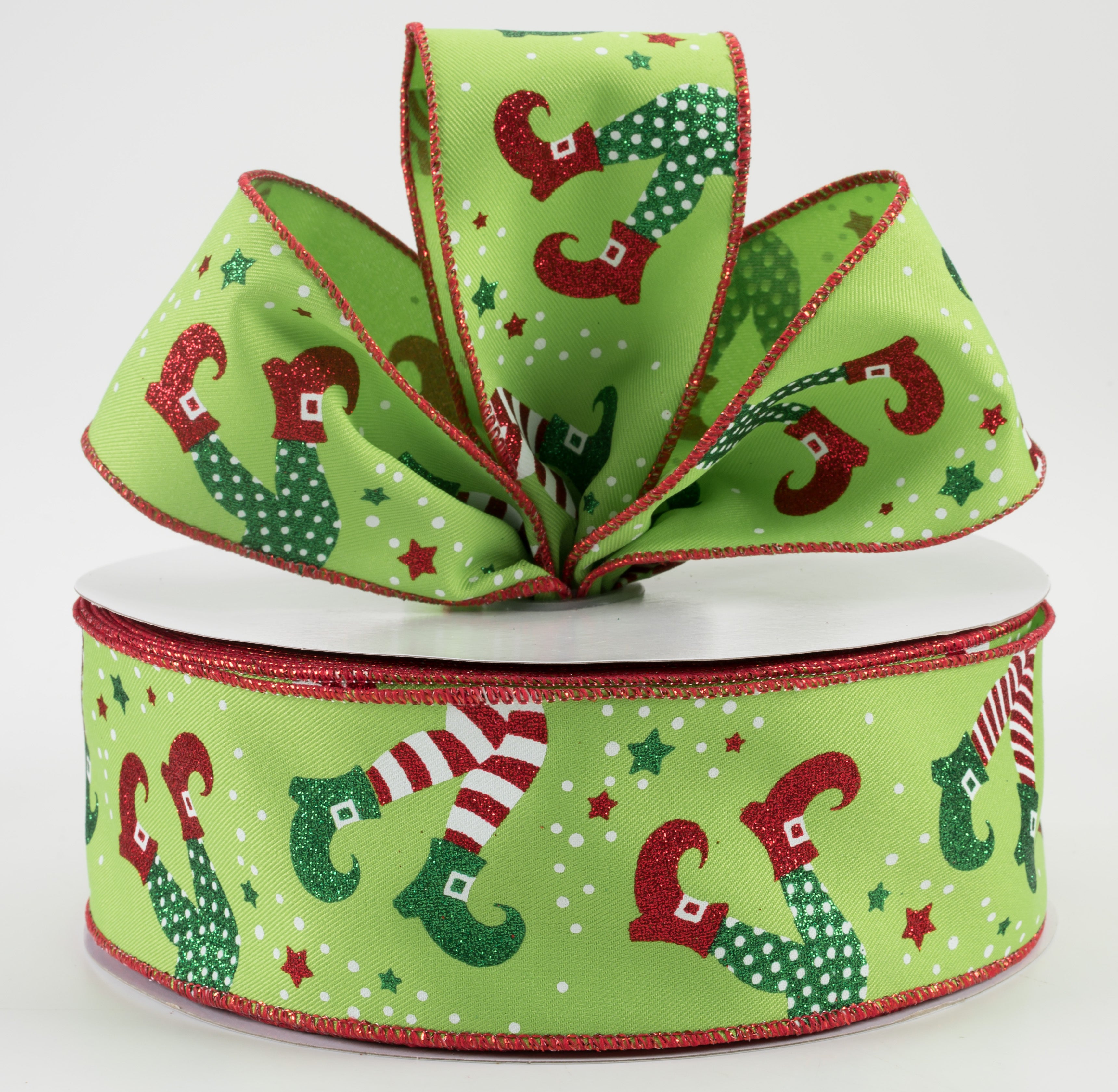 2.5" Elf Legs Ribbon: Lime, Red, Emerald (50 Yards) Lifestyle Photo