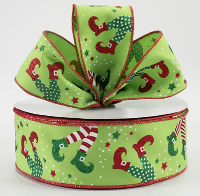 2.5" Elf Legs Ribbon: Lime, Red, Emerald (50 Yards) Lifestyle Photo