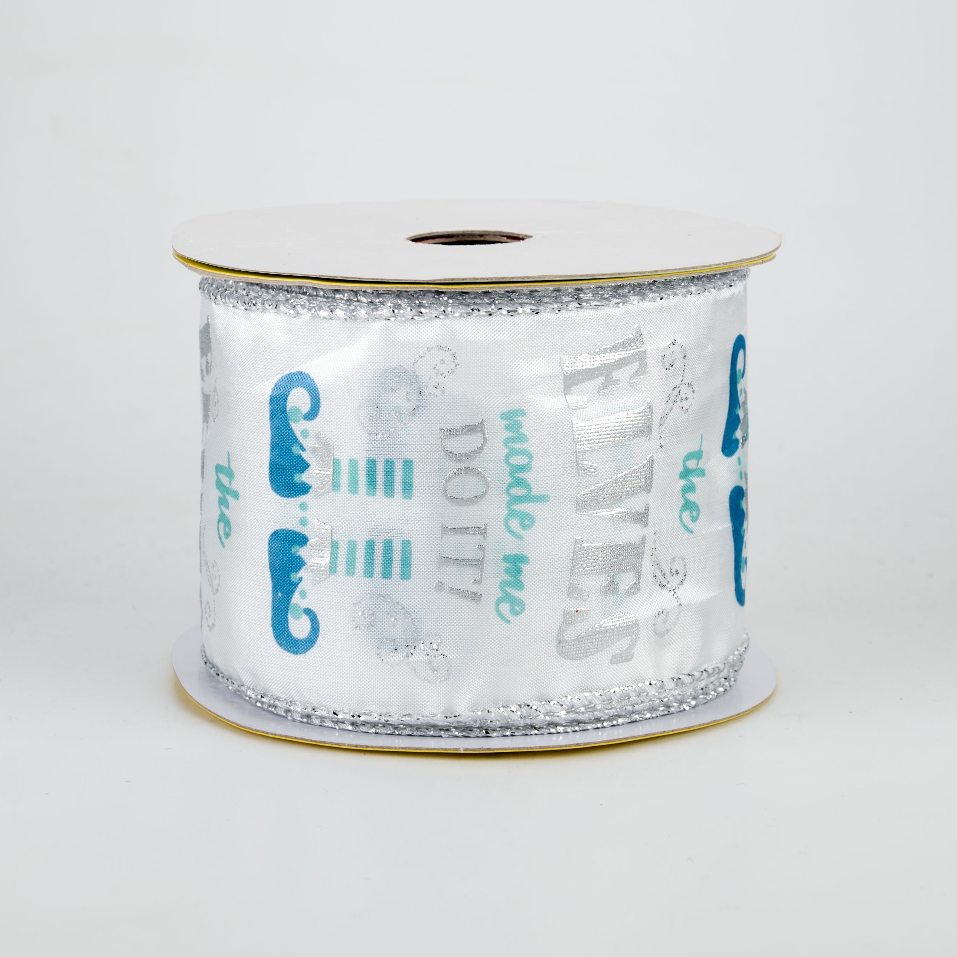 2.5" Elves Made Me Ribbon: Light Blue & Silver (10 Yards) Item Number: 19750