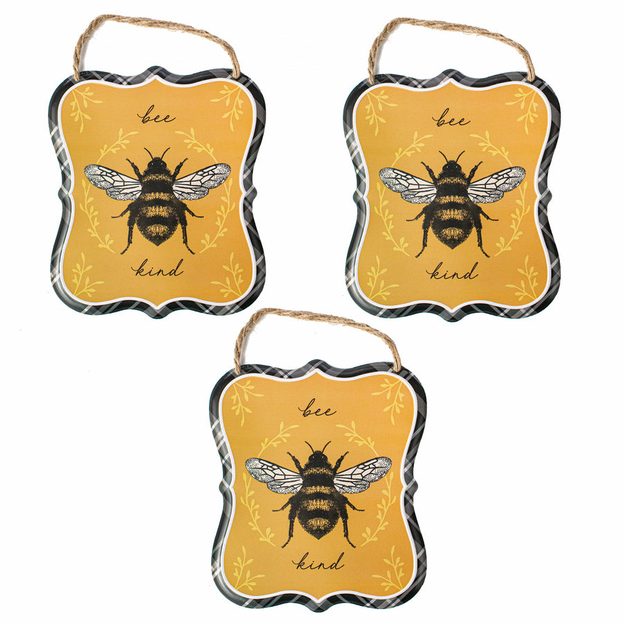 7" Embossed "Bee Kind" Metal Signs (3) Item Number: MD1128