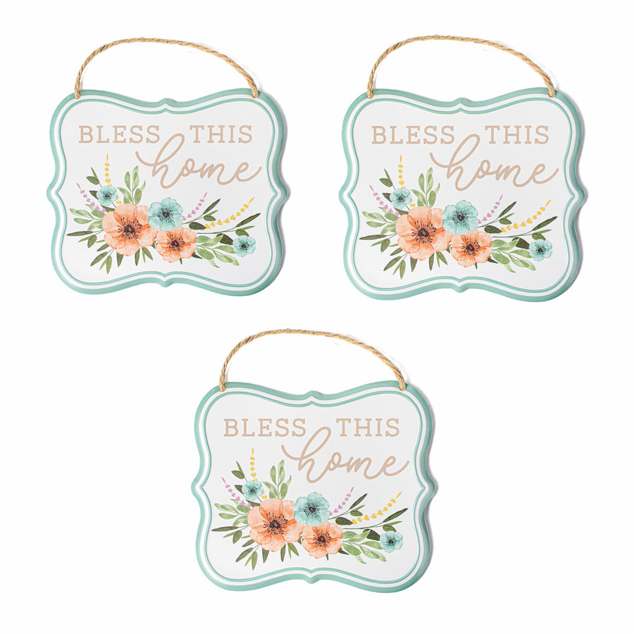 7" Embossed Bless This Home Metal Signs (3) Item Number: MD1136
