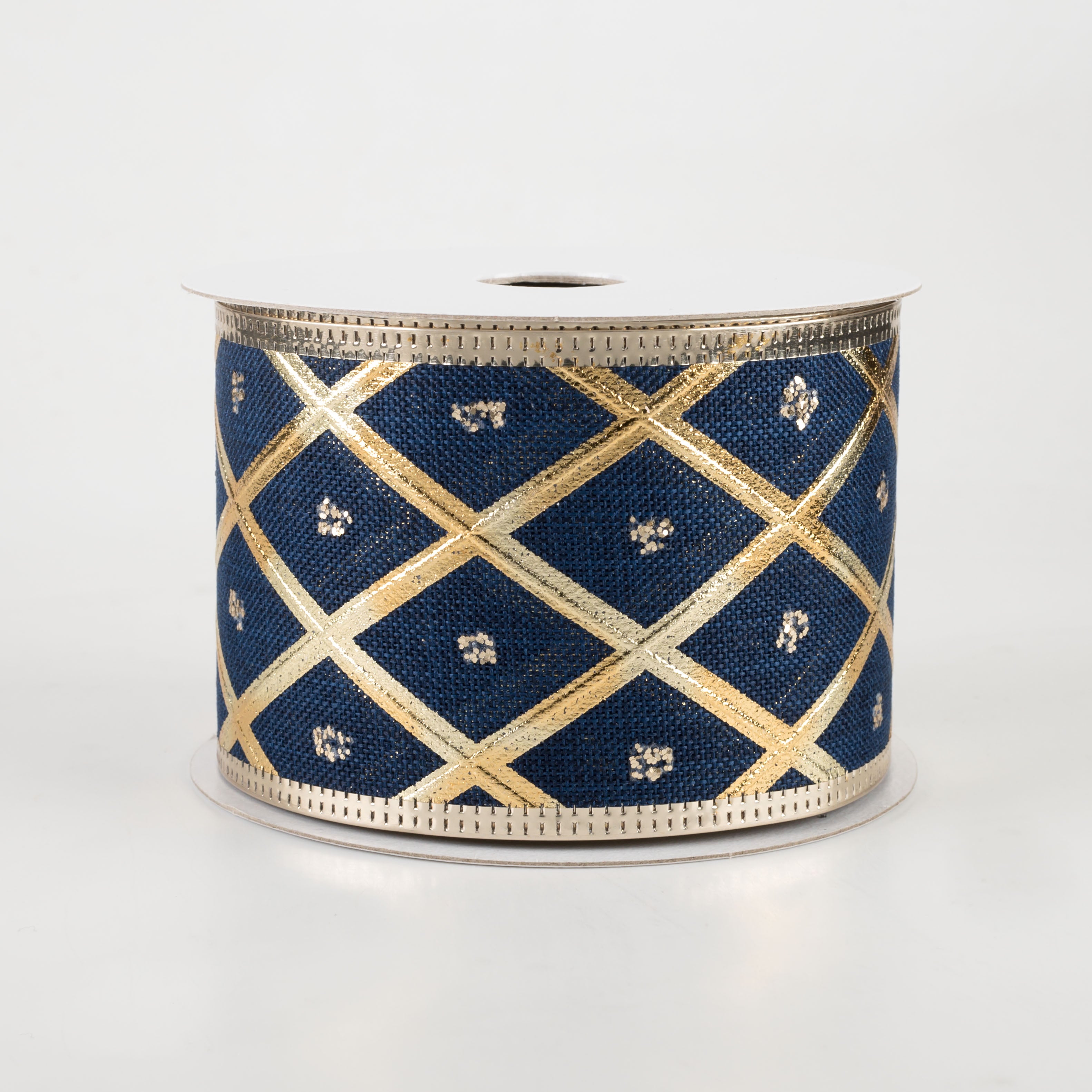 2.5" Embossed Diamond With Dots Ribbon: Navy & Gold (10 Yards)