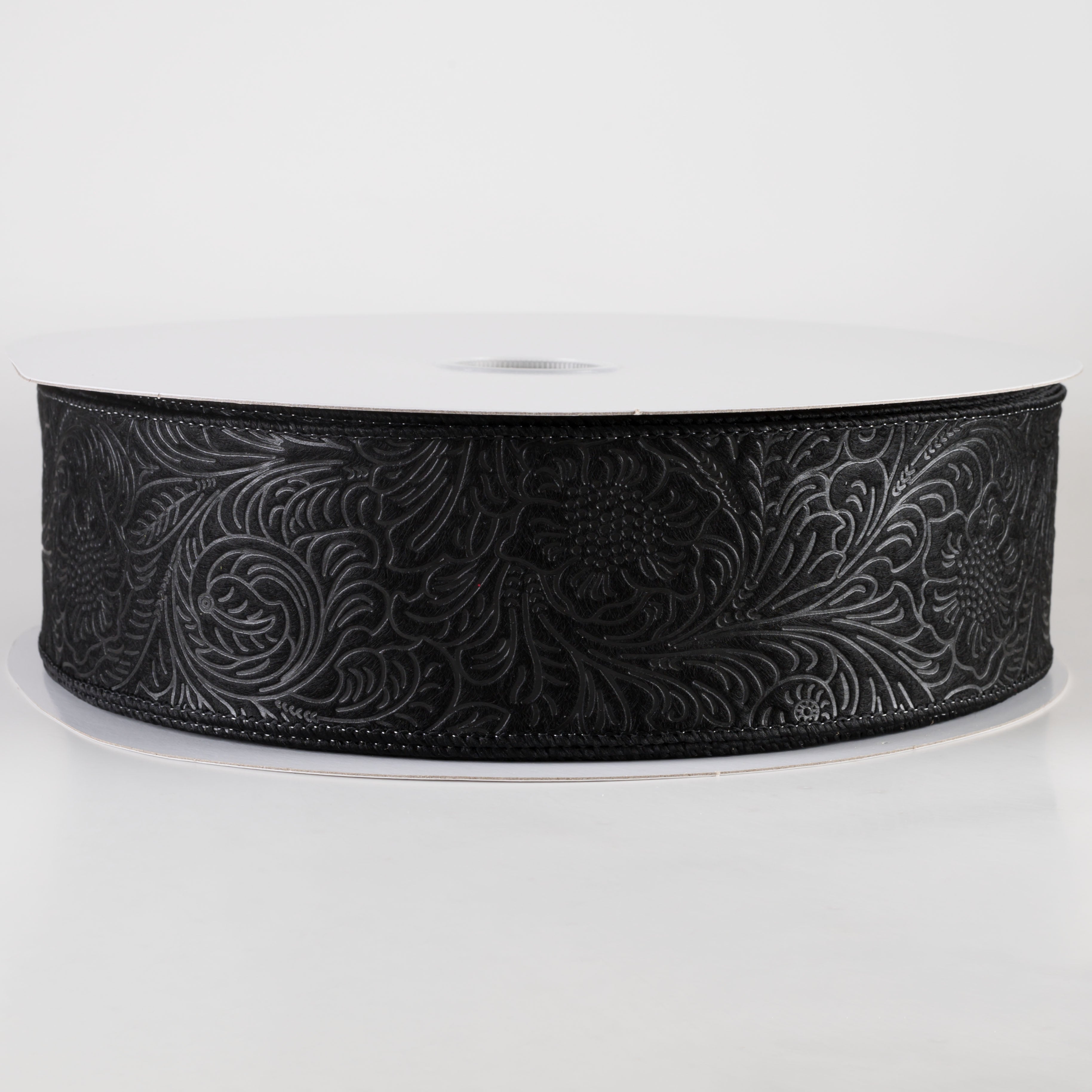 2.5" Embossed Flower Breeze Ribbon: Black (50 Yards)