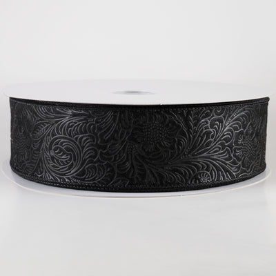 2.5" Embossed Flower Breeze Ribbon: Black (50 Yards)