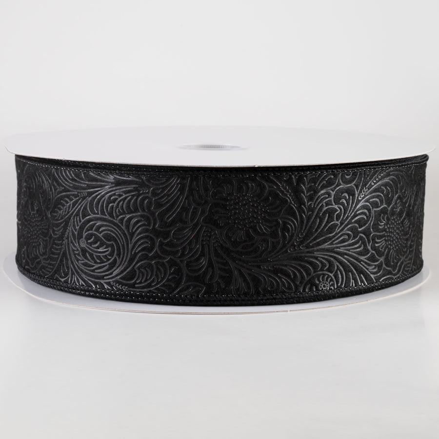 2.5" Embossed Flower Breeze Ribbon: Black (50 Yards)
