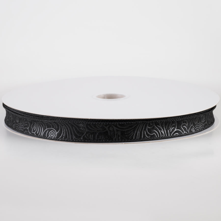 7/8" Embossed Flower Breeze Ribbon: Black (50 Yards)