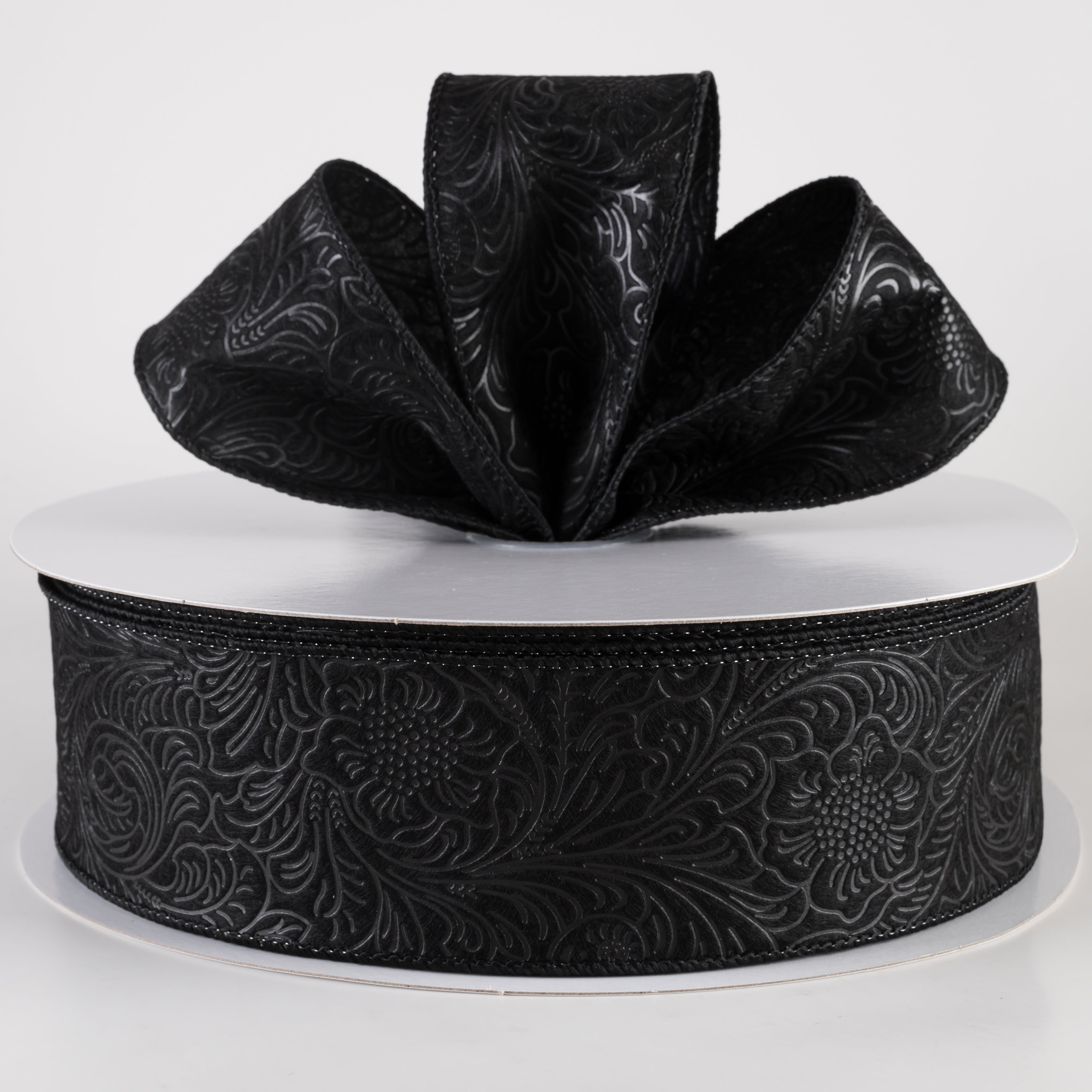 2.5" Embossed Flower Breeze Ribbon: Black (50 Yards) Lifestyle Photo