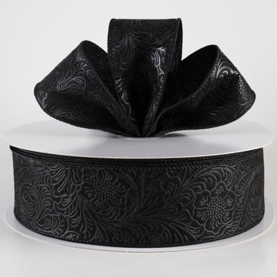 2.5" Embossed Flower Breeze Ribbon: Black (50 Yards) Lifestyle Photo