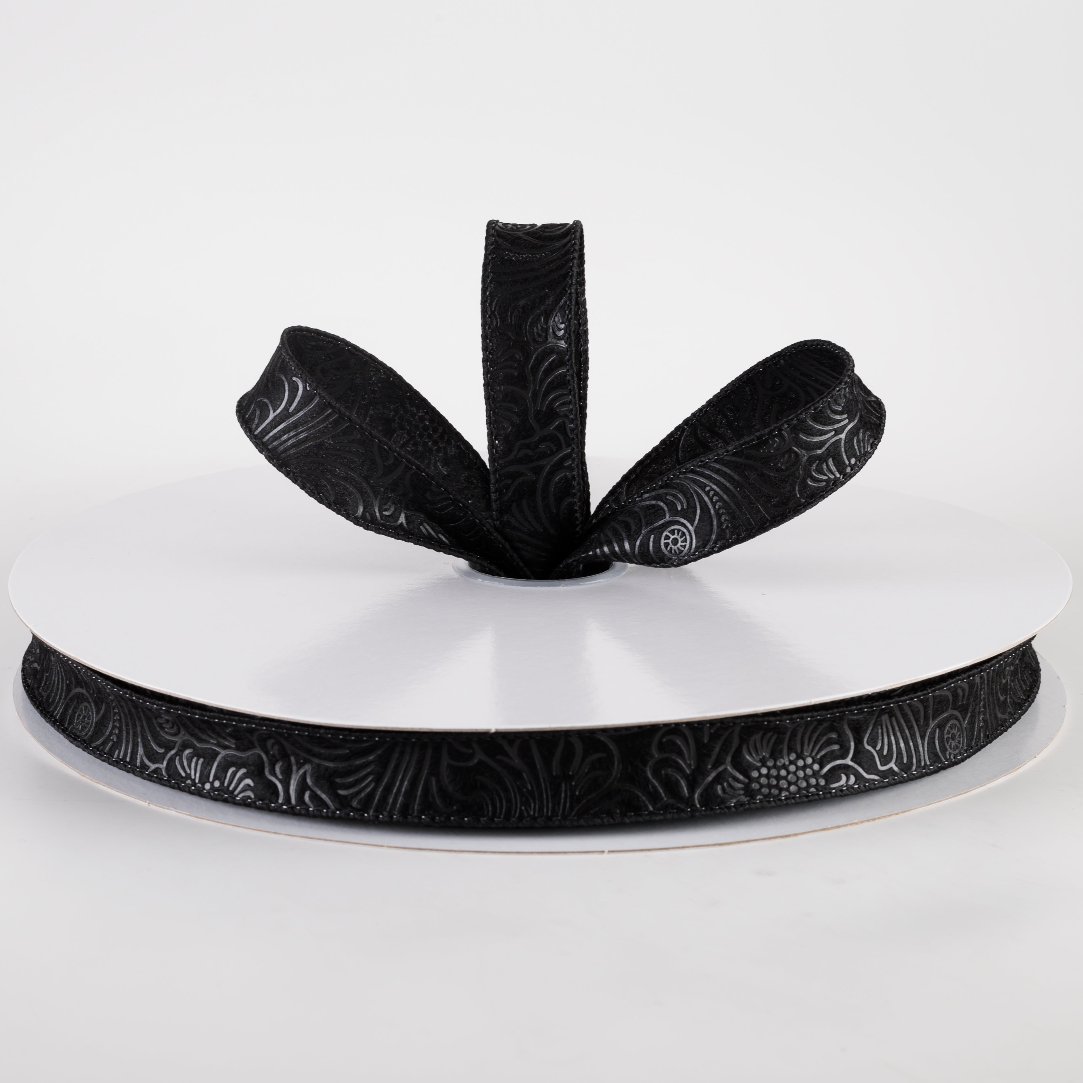 7/8" Embossed Flower Breeze Ribbon: Black (50 Yards) Lifestyle Photo