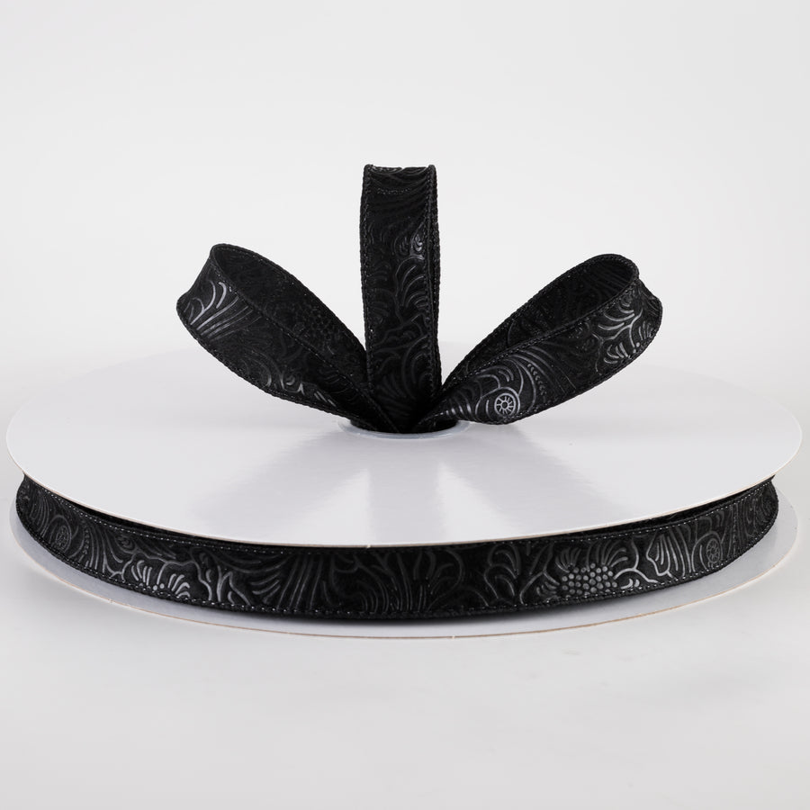 7/8" Embossed Flower Breeze Ribbon: Black (50 Yards) Lifestyle Photo