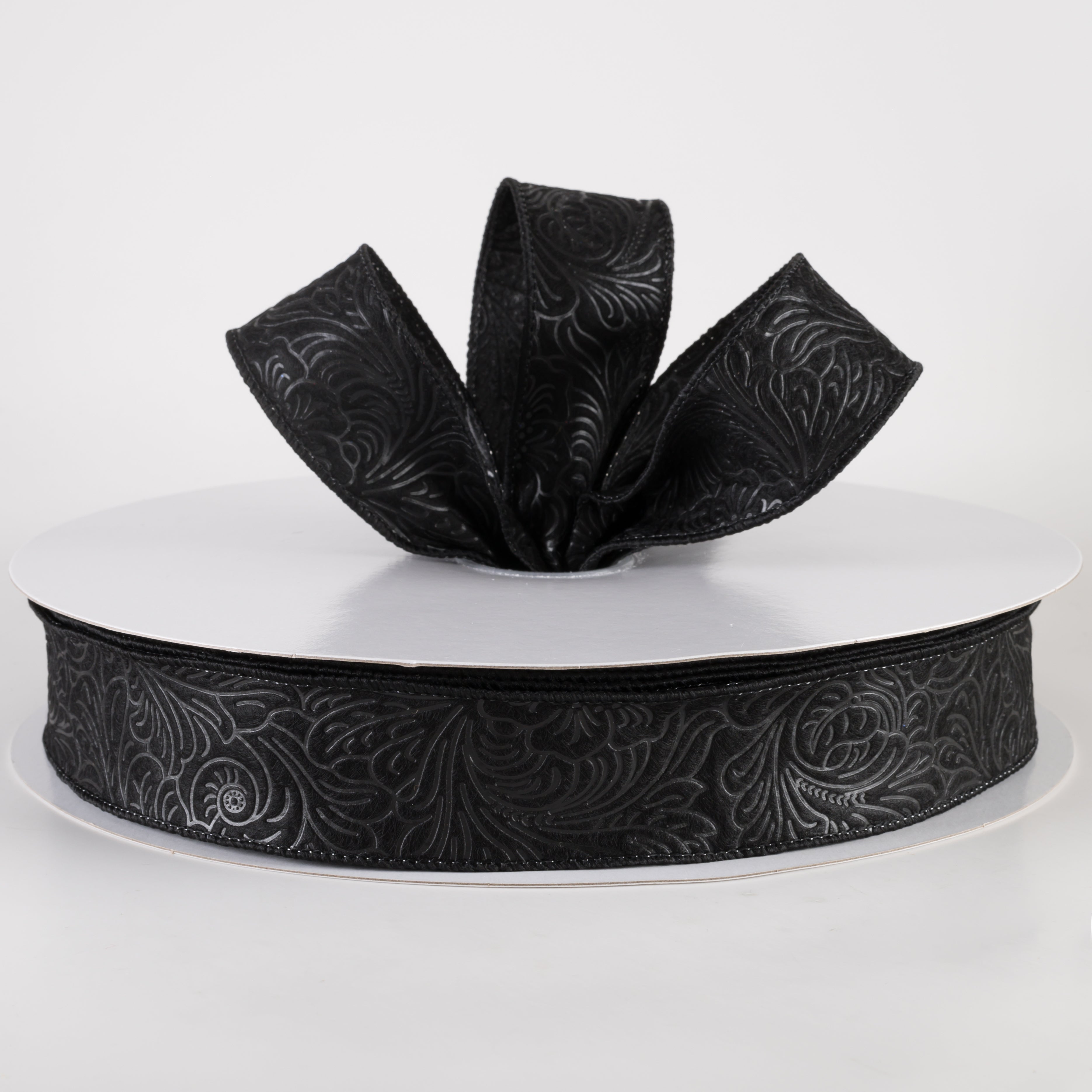 1.5" Embossed Flower Breeze Ribbon: Black (50 Yards) Lifestyle Photo