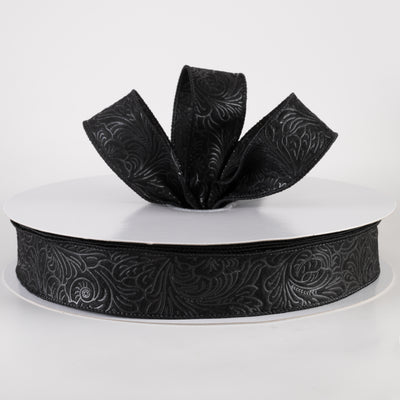 1.5" Embossed Flower Breeze Ribbon: Black (50 Yards) Lifestyle Photo