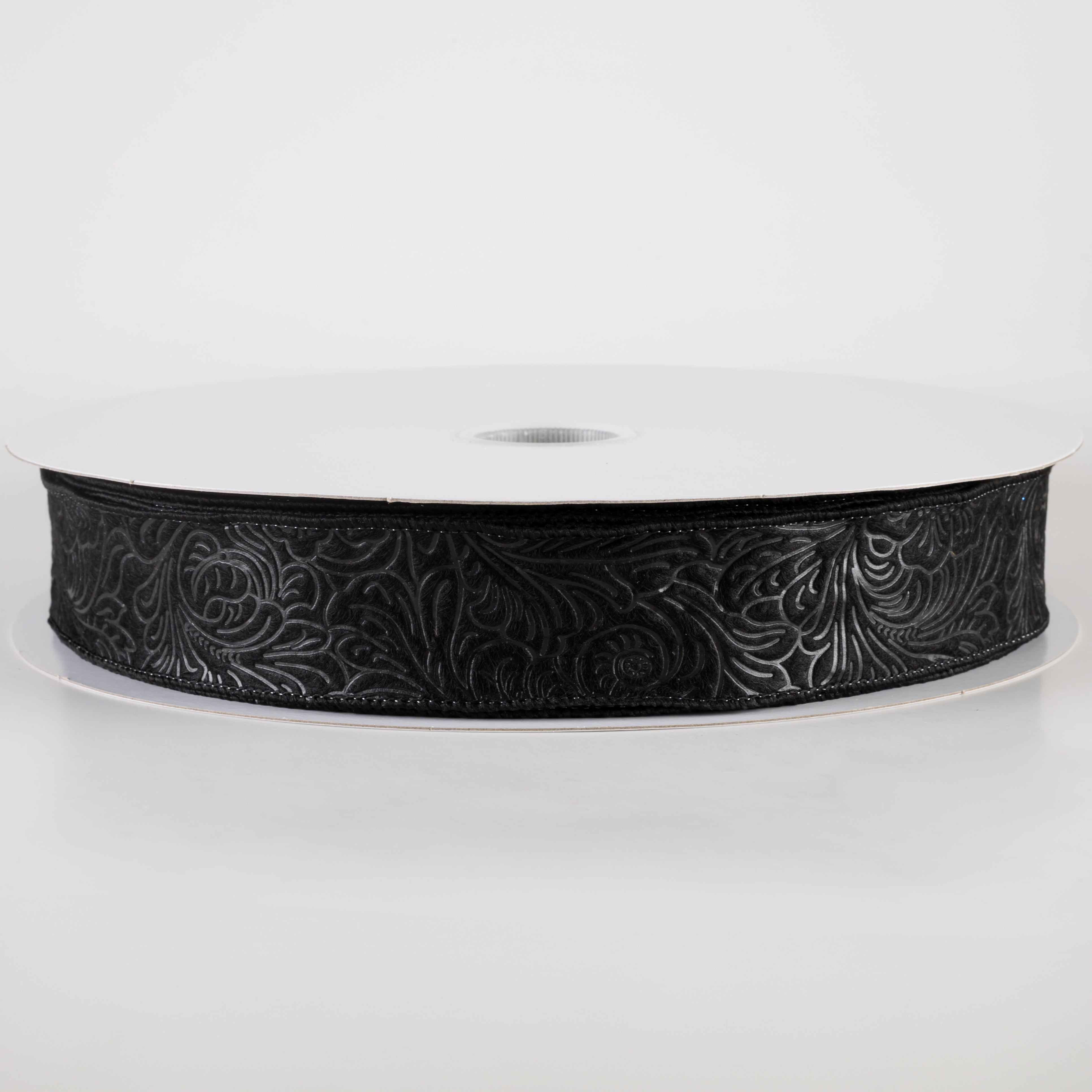 1.5" Embossed Flower Breeze Ribbon: Black (50 Yards)