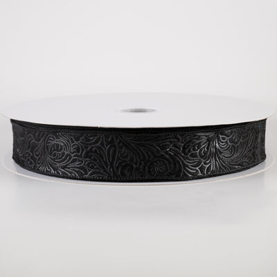 1.5" Embossed Flower Breeze Ribbon: Black (50 Yards)
