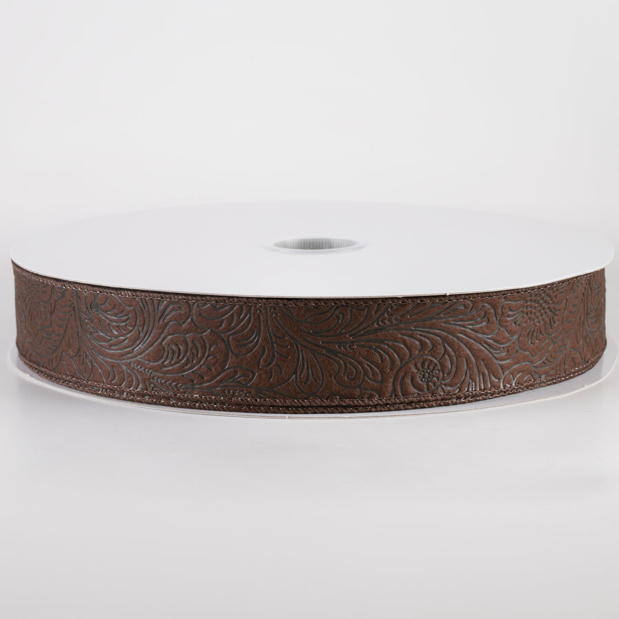 1.5" Embossed Flower Breeze Ribbon: Brown (50 Yards)