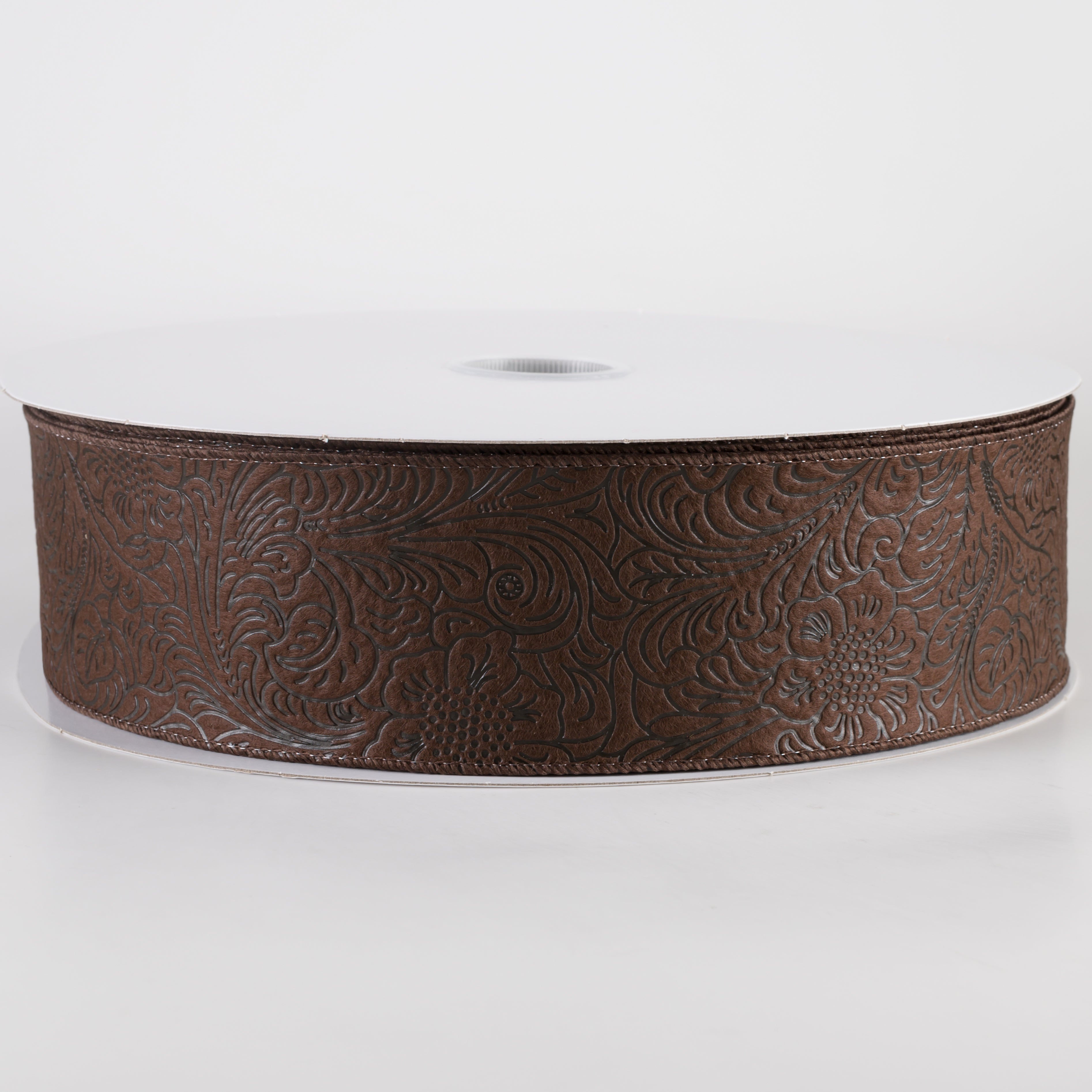 2.5" Embossed Flower Breeze Ribbon: Brown (50 Yards)