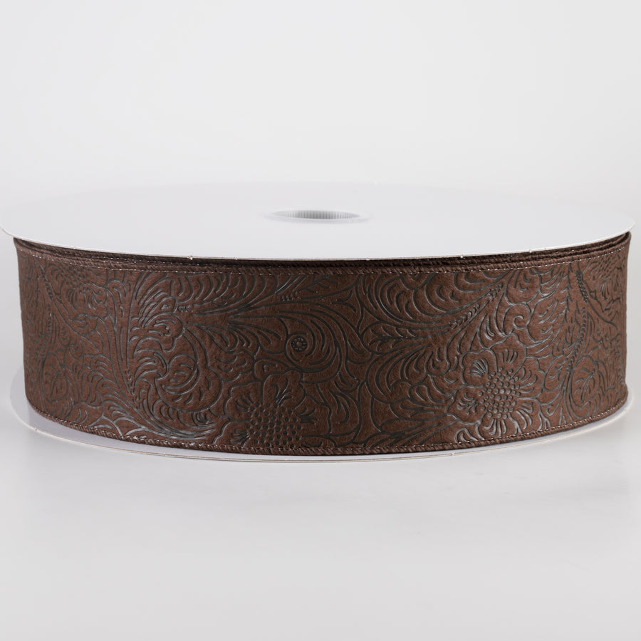 2.5" Embossed Flower Breeze Ribbon: Brown (50 Yards)