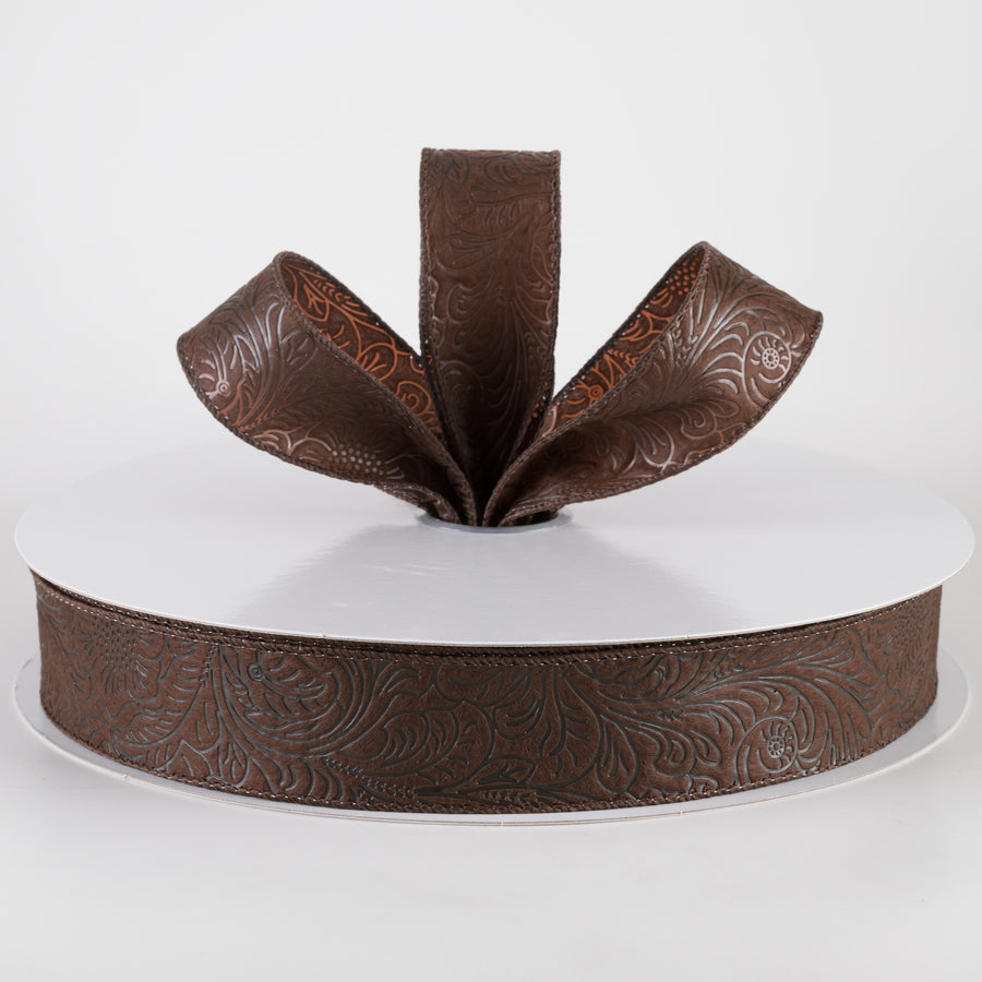1.5" Embossed Flower Breeze Ribbon: Brown (50 Yards) Lifestyle Photo