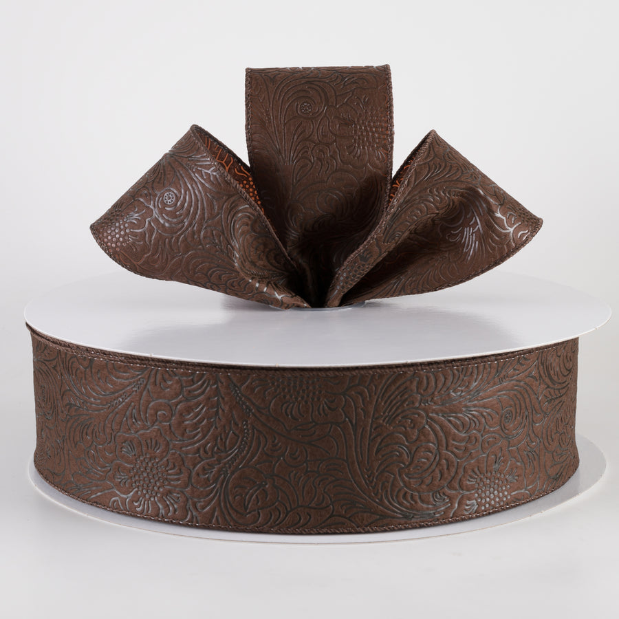 2.5" Embossed Flower Breeze Ribbon: Brown (50 Yards) Lifestyle Photo