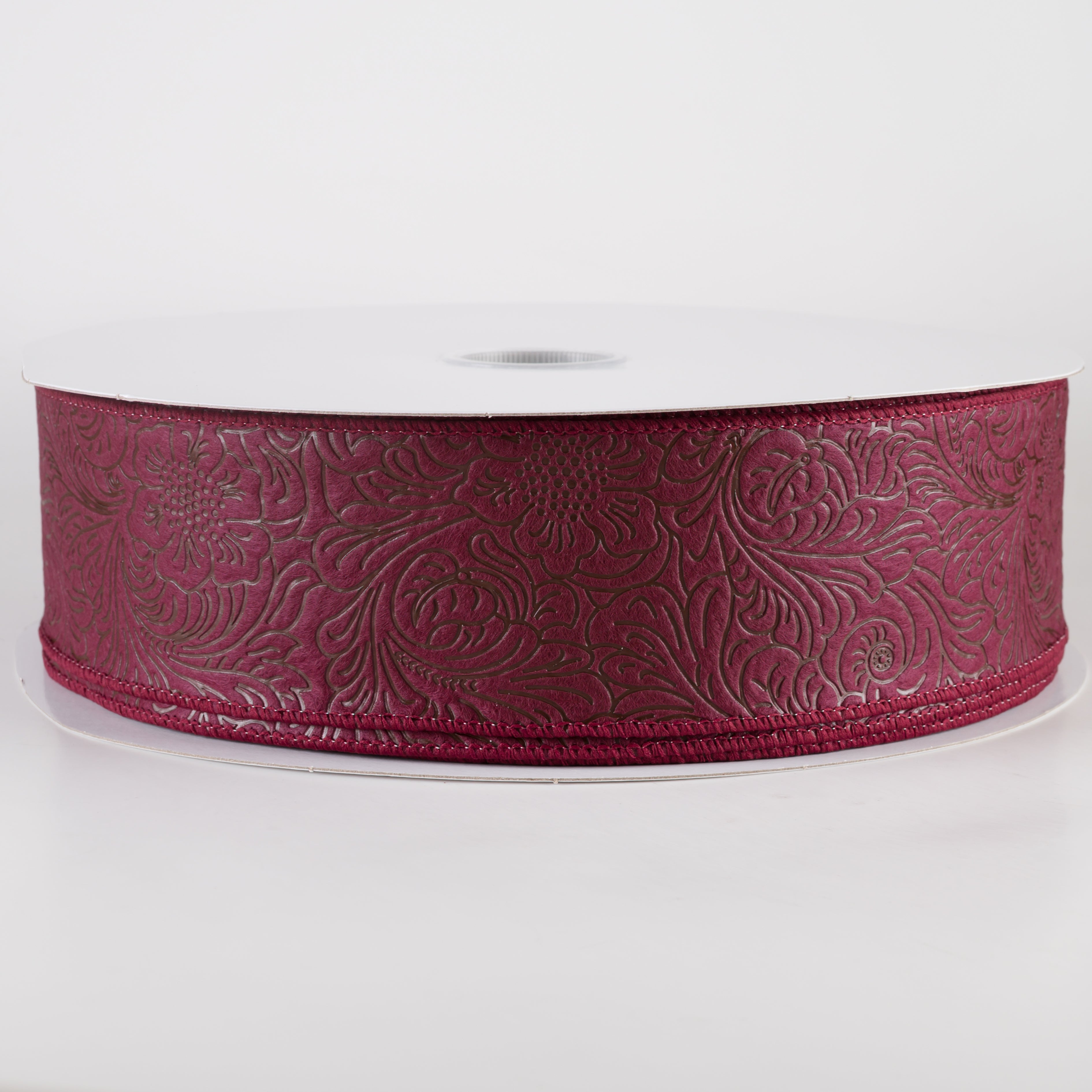 2.5" Embossed Flower Breeze Ribbon: Burgundy (50 Yards)