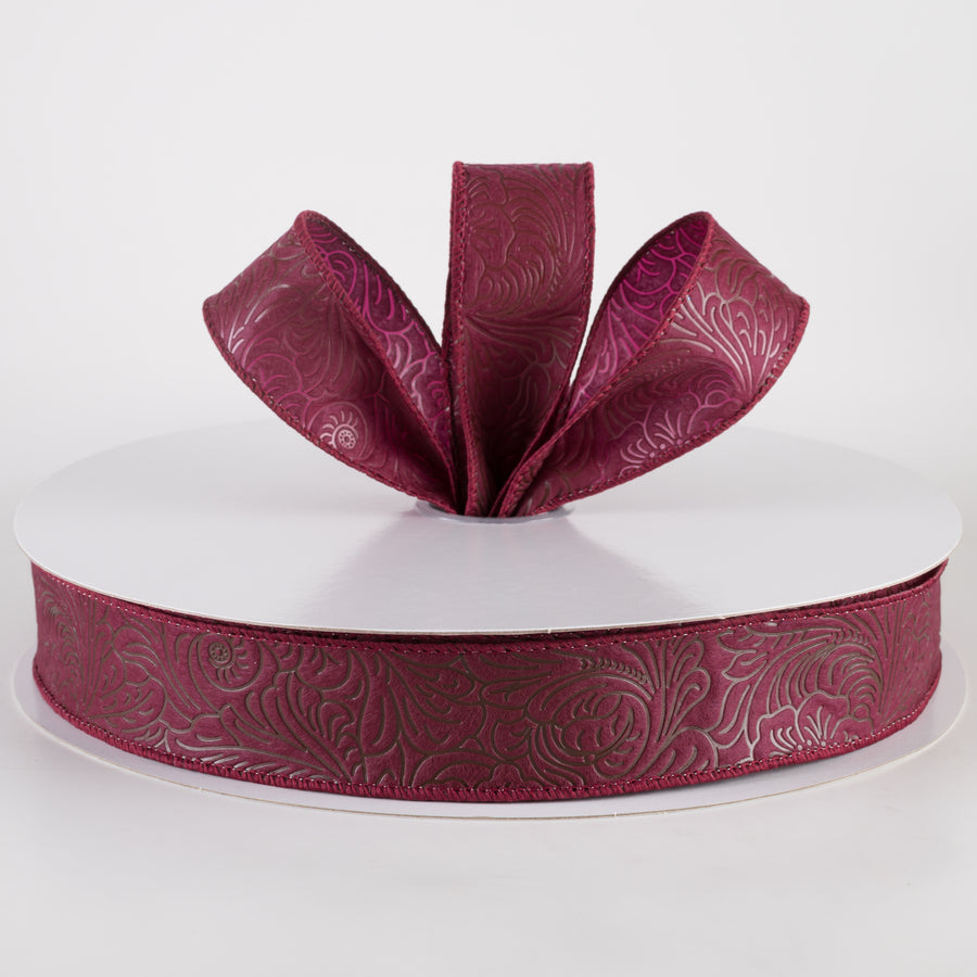1.5" Embossed Flower Breeze Ribbon: Burgundy (50 Yards) Lifestyle Photo
