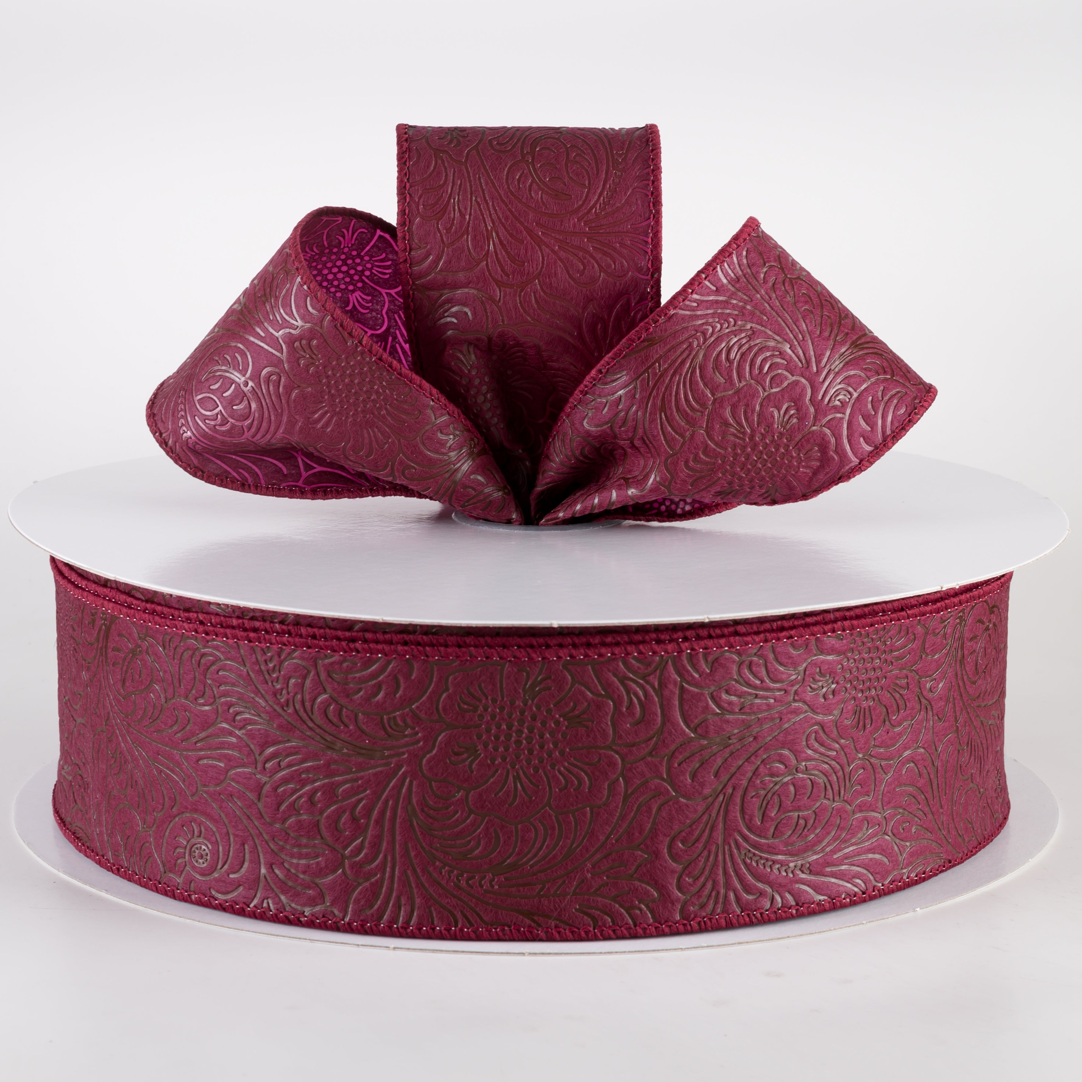 2.5" Embossed Flower Breeze Ribbon: Burgundy (50 Yards) Lifestyle Photo