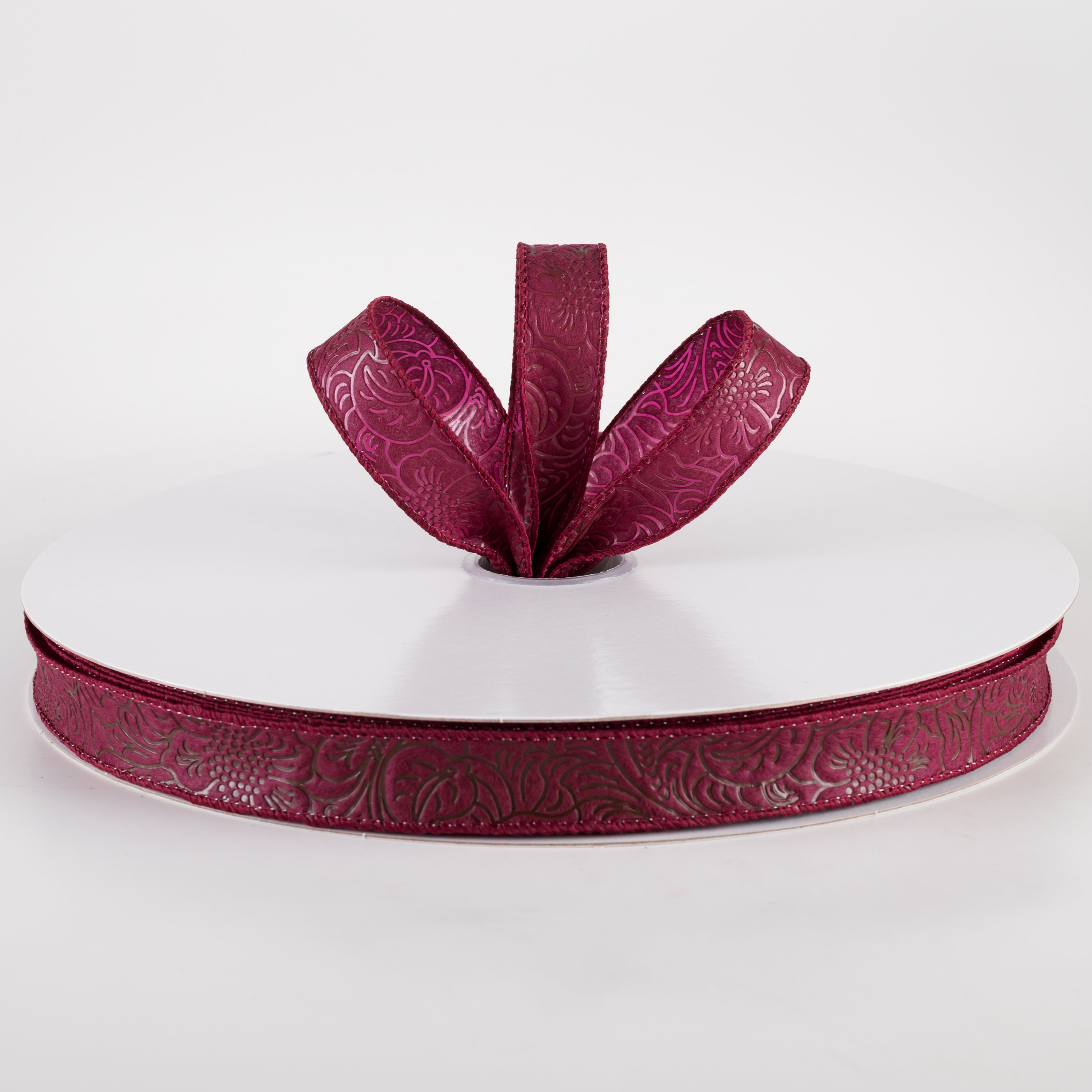 7/8" Embossed Flower Breeze Ribbon: Burgundy (50 Yards) Lifestyle Photo