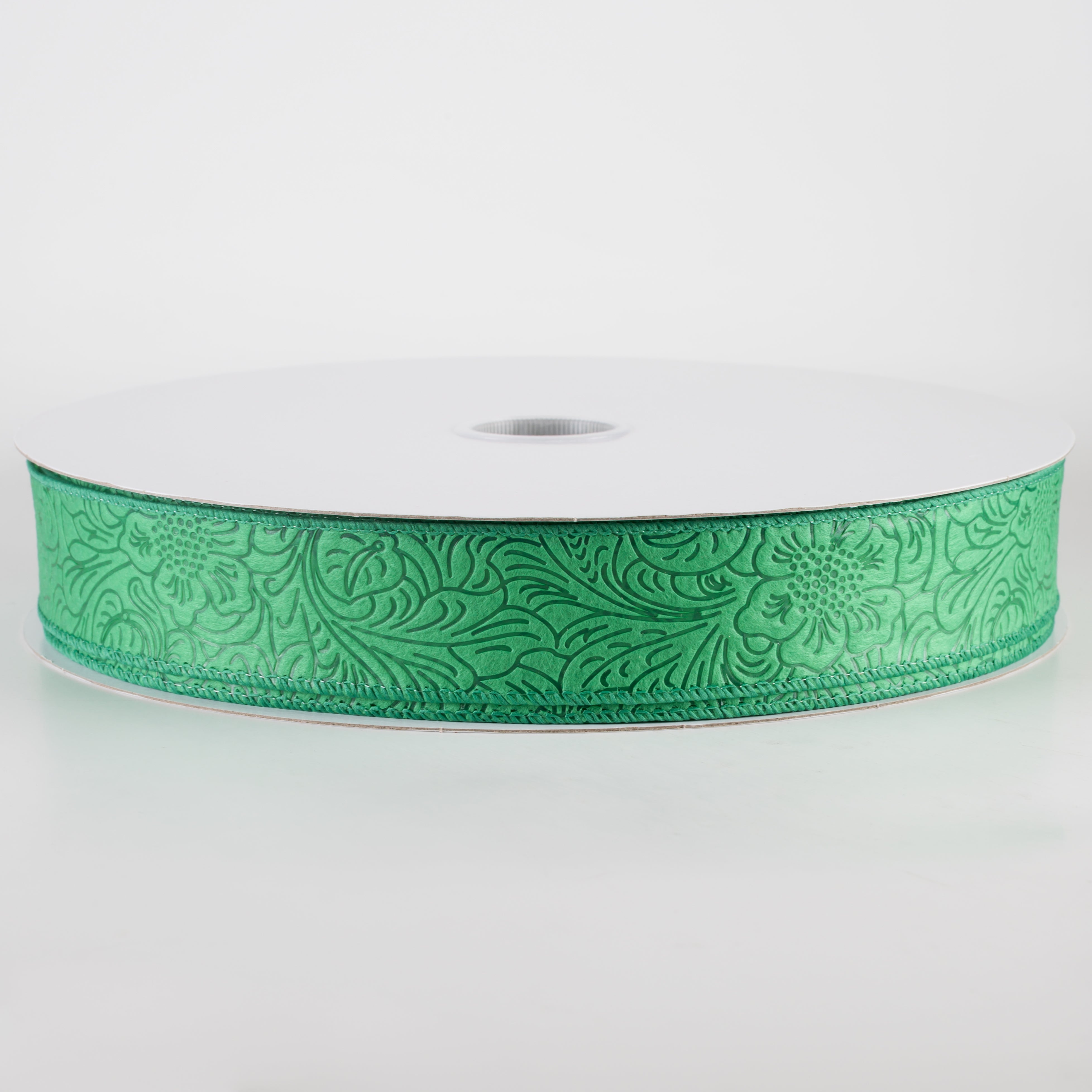 1.5" Embossed Flower Breeze Ribbon: Emerald Green (50 Yards)