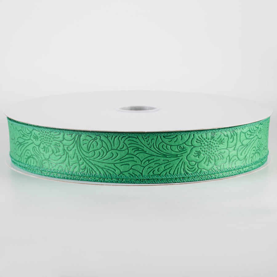 1.5" Embossed Flower Breeze Ribbon: Emerald Green (50 Yards)
