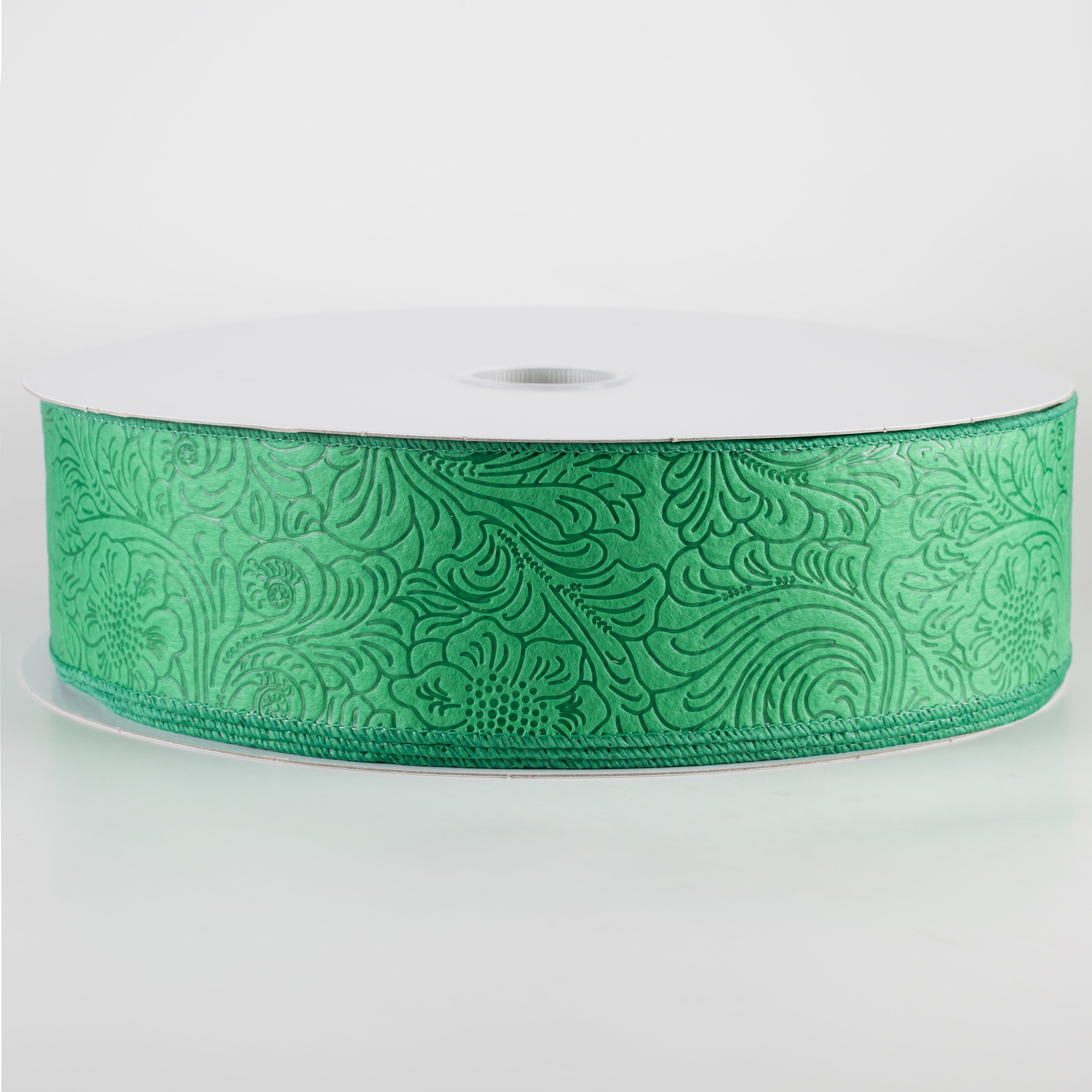 2.5" Embossed Flower Breeze Ribbon: Emerald Green (50 Yards)