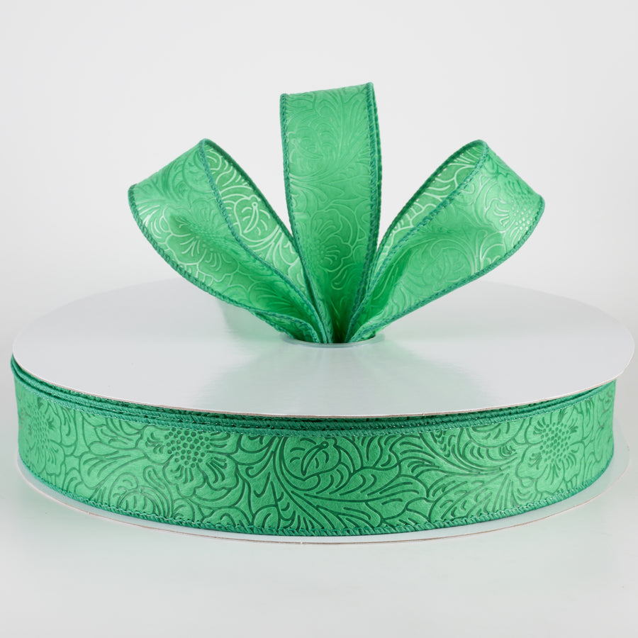 1.5" Embossed Flower Breeze Ribbon: Emerald Green (50 Yards) Lifestyle Photo