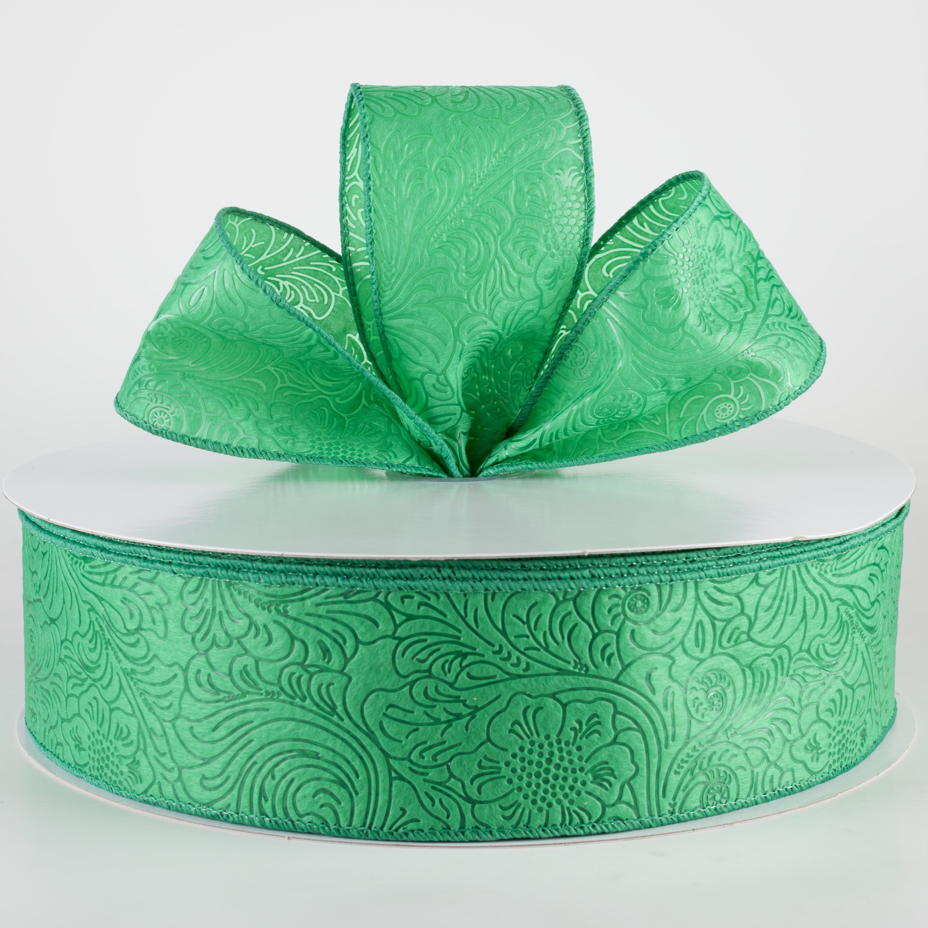 2.5" Embossed Flower Breeze Ribbon: Emerald Green (50 Yards) Lifestyle Photo