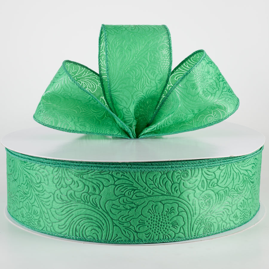2.5" Embossed Flower Breeze Ribbon: Emerald Green (50 Yards) Lifestyle Photo