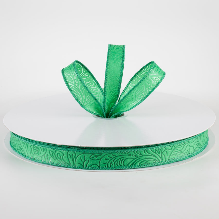 7/8" Embossed Flower Breeze Ribbon: Emerald Green (50 Yards) Lifestyle Photo