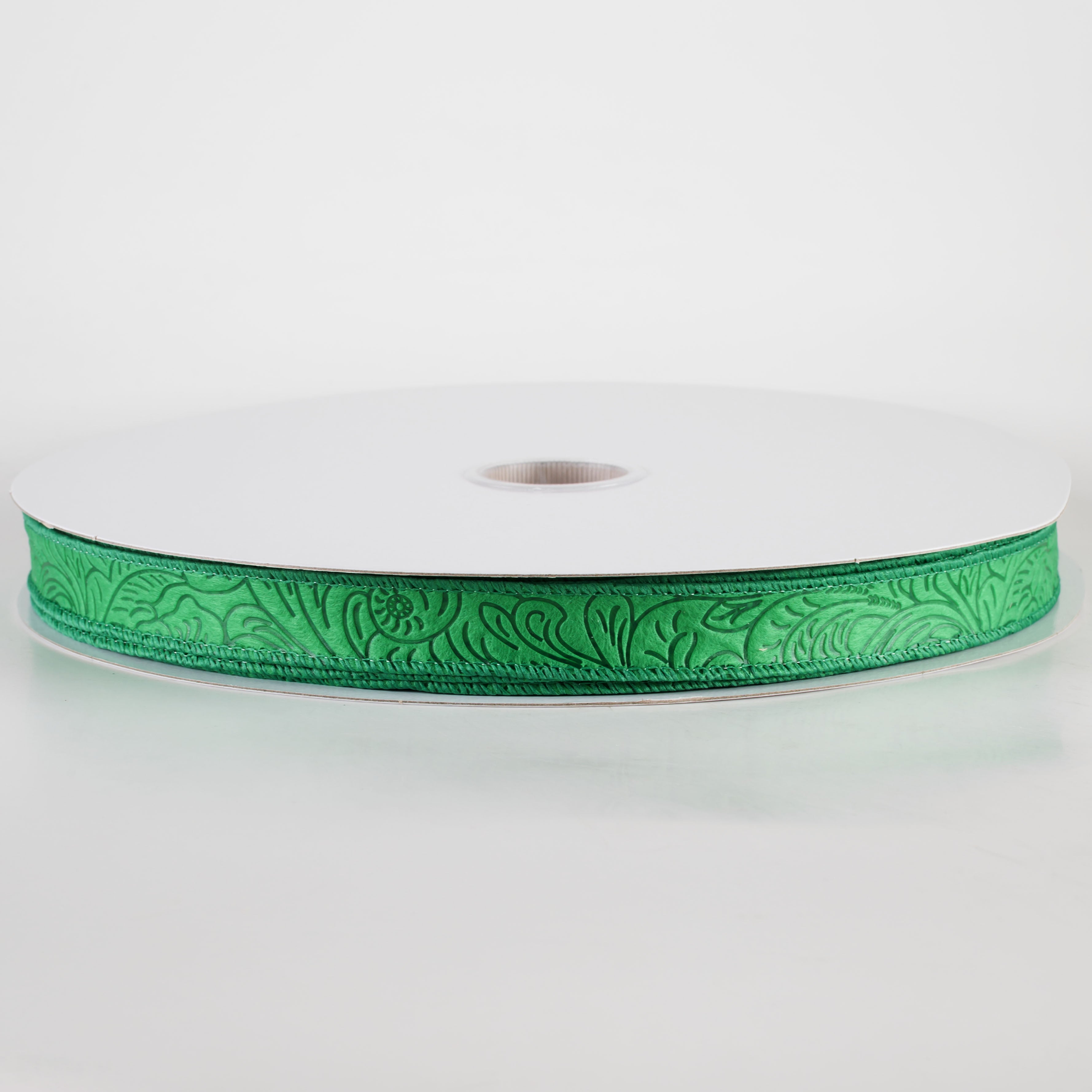 7/8" Embossed Flower Breeze Ribbon: Emerald Green (50 Yards)