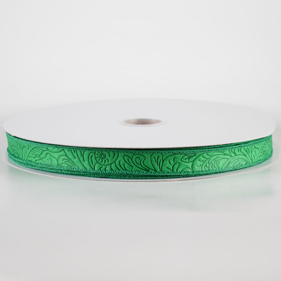 7/8" Embossed Flower Breeze Ribbon: Emerald Green (50 Yards)
