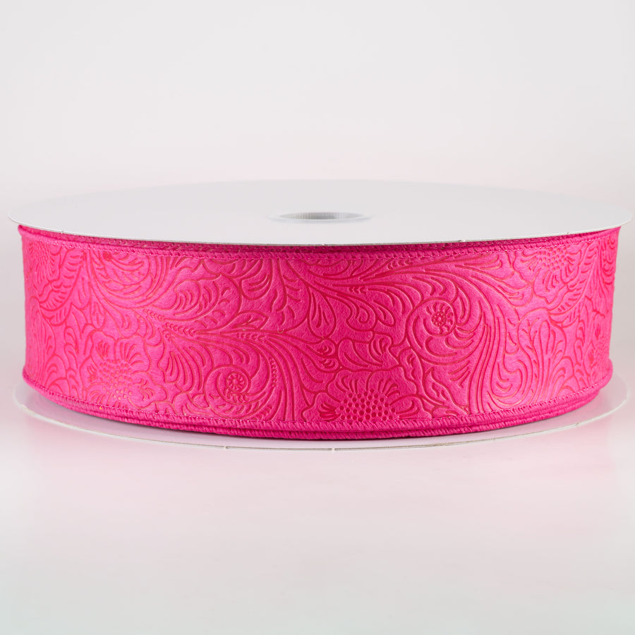 2.5" Embossed Flower Breeze Ribbon: Fuchsia Hot Pink (50 Yards)