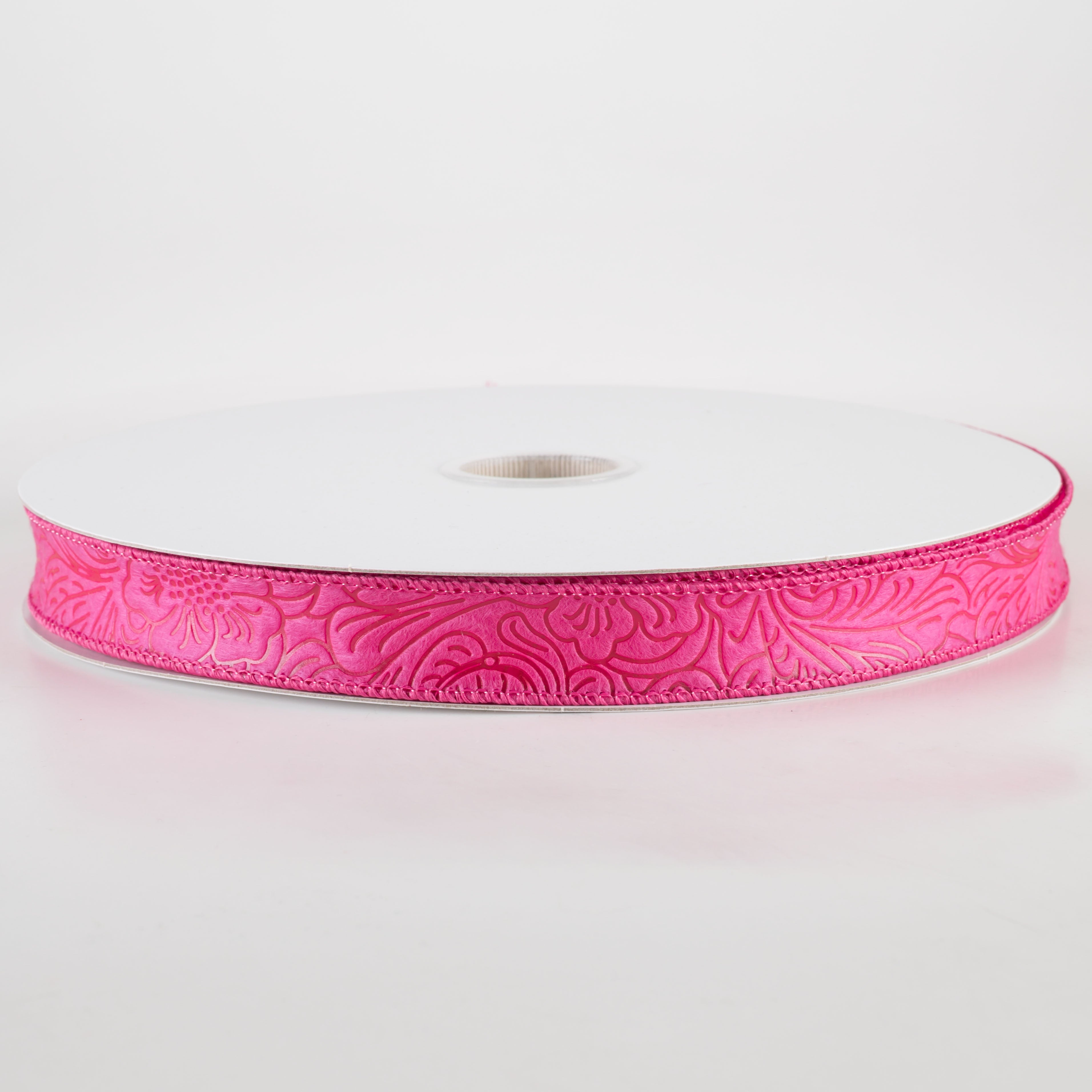 7/8" Embossed Flower Breeze Ribbon: Fuchsia Hot Pink (50 Yards)