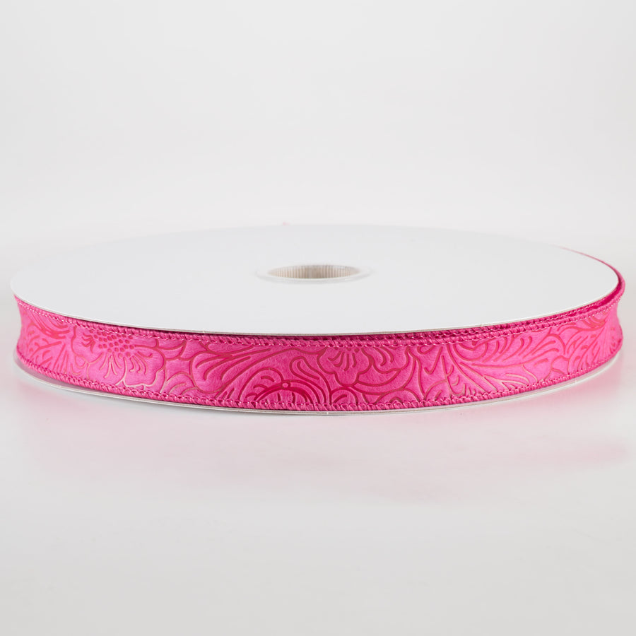 7/8" Embossed Flower Breeze Ribbon: Fuchsia Hot Pink (50 Yards)
