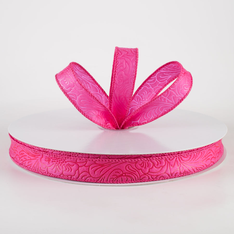 7/8" Embossed Flower Breeze Ribbon: Fuchsia Hot Pink (50 Yards) Lifestyle Photo