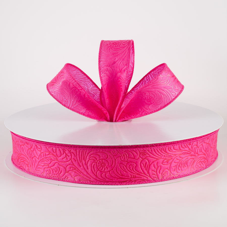 1.5" Embossed Flower Breeze Ribbon: Fuchsia Hot Pink (50 Yards) Lifestyle Photo