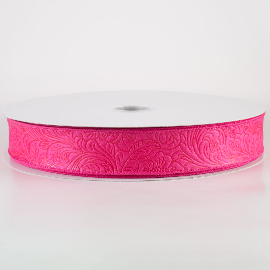 1.5" Embossed Flower Breeze Ribbon: Fuchsia Hot Pink (50 Yards)