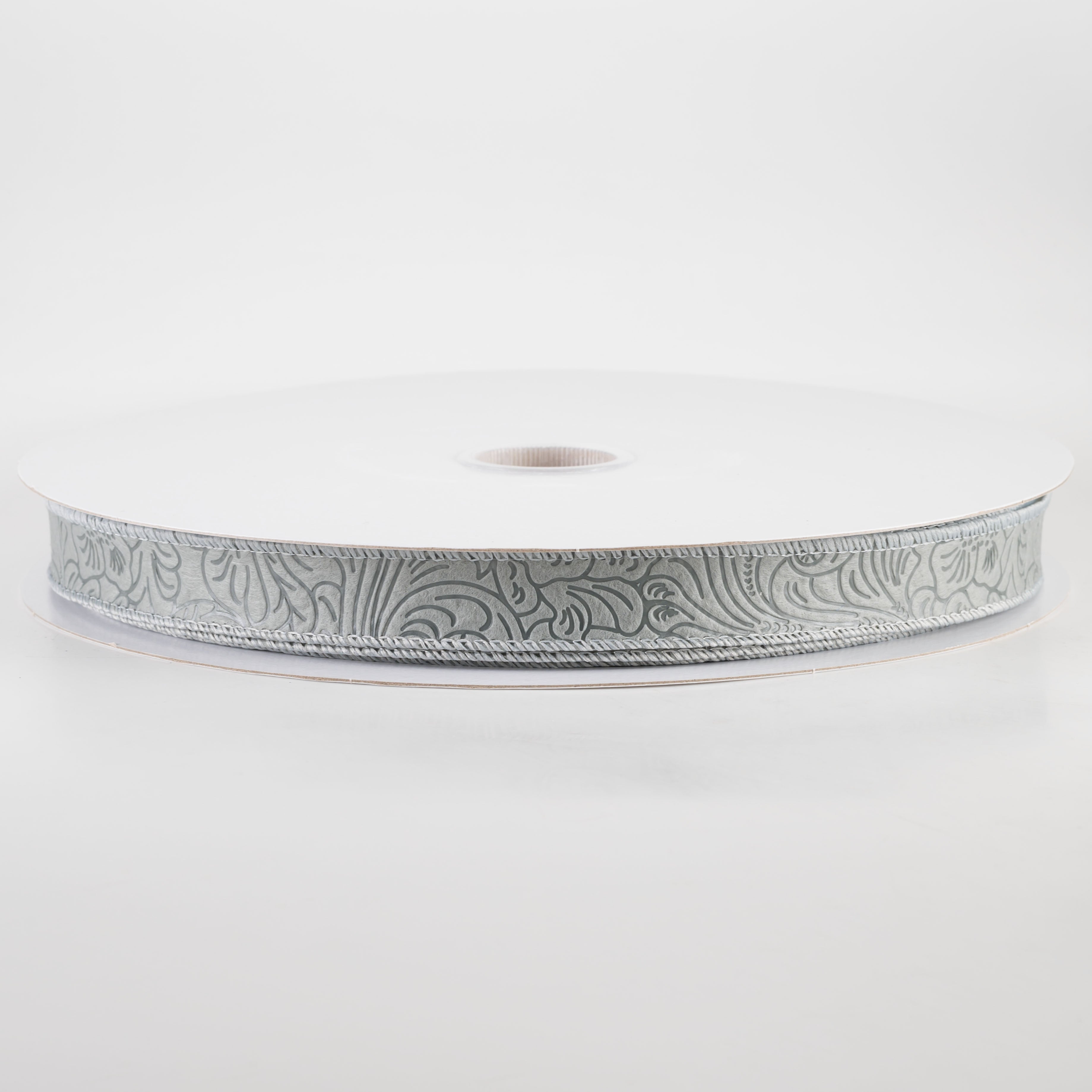 7/8" Embossed Flower Breeze Ribbon: Grey (50 Yards)