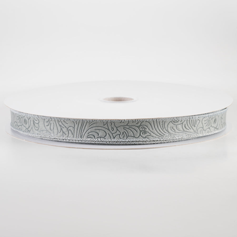 7/8" Embossed Flower Breeze Ribbon: Grey (50 Yards)
