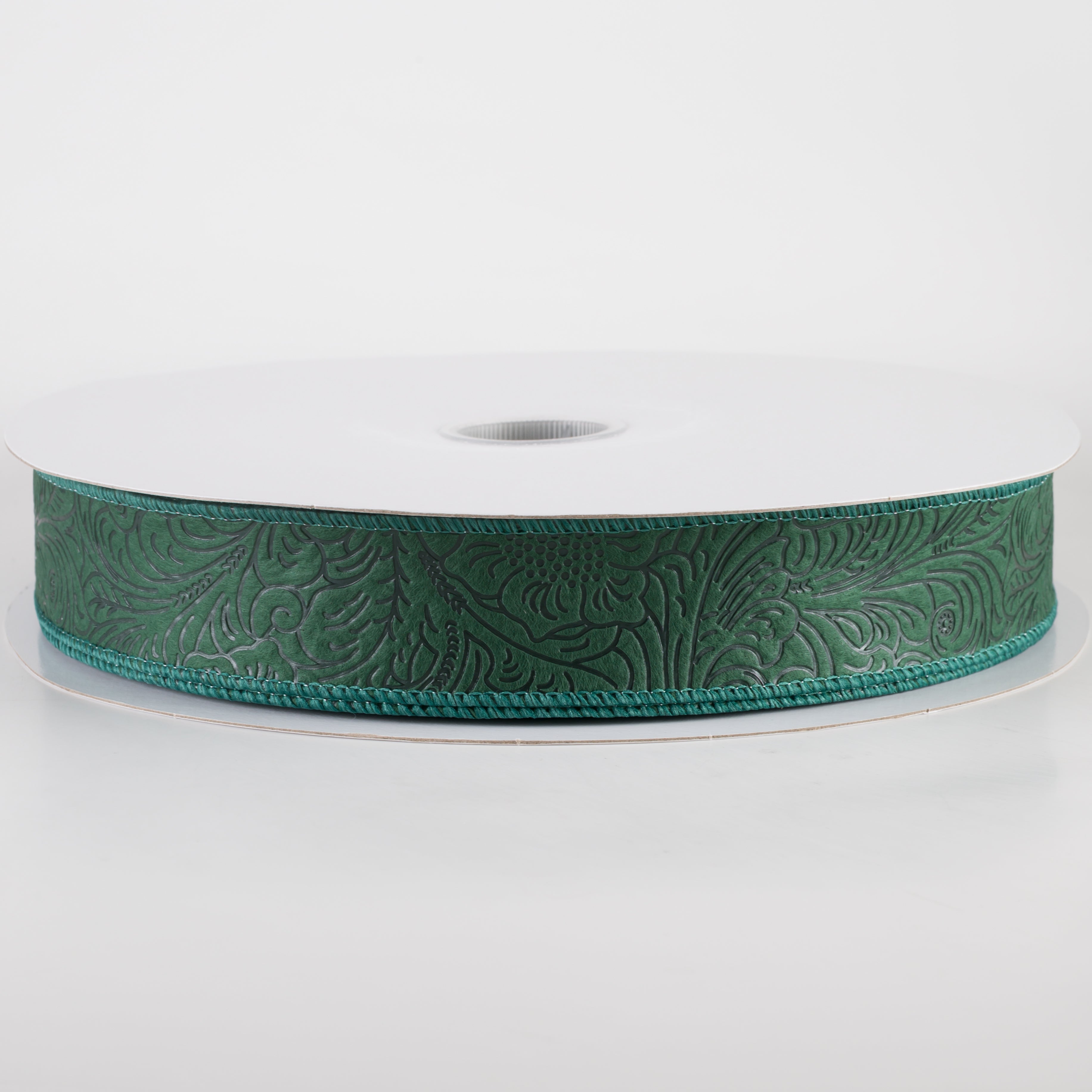 1.5" Embossed Flower Breeze Ribbon: Hunter Green (50 Yards)