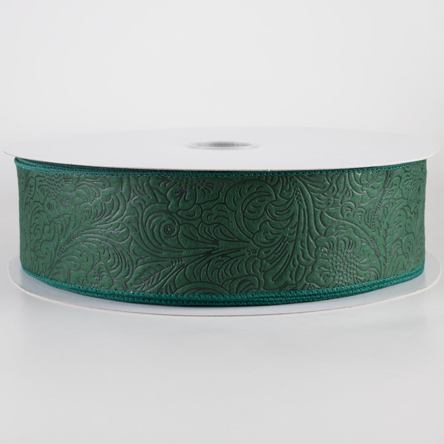 2.5" Embossed Flower Breeze Ribbon: Hunter Green (50 Yards)